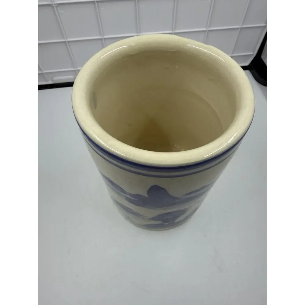 Antique Chinese Blue and White Porcelain Brush Pot, 5.5”, Landscape Scene Trees